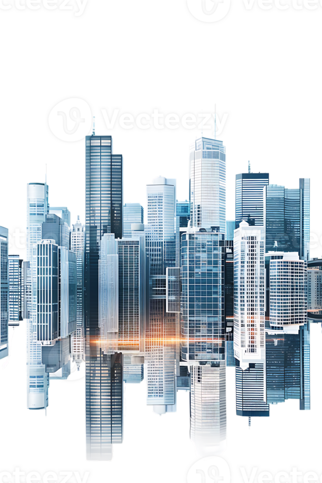 The skyline of a bustling city depicted in a striking 3D style emerges prominently png