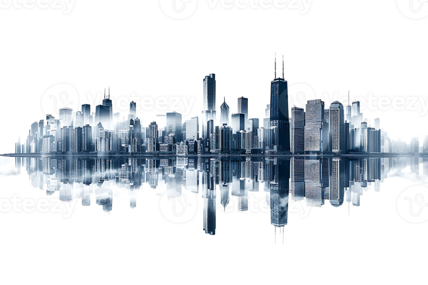 The skyline of a bustling city depicted in a striking 3D style emerges prominently png