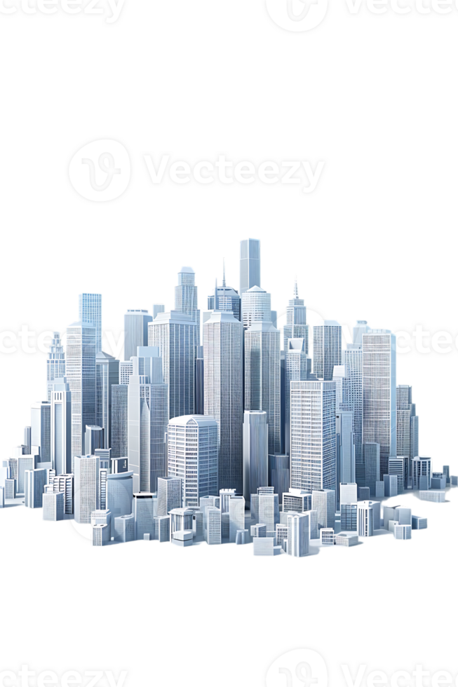 The skyline of a bustling city depicted in a striking 3D style emerges prominently png