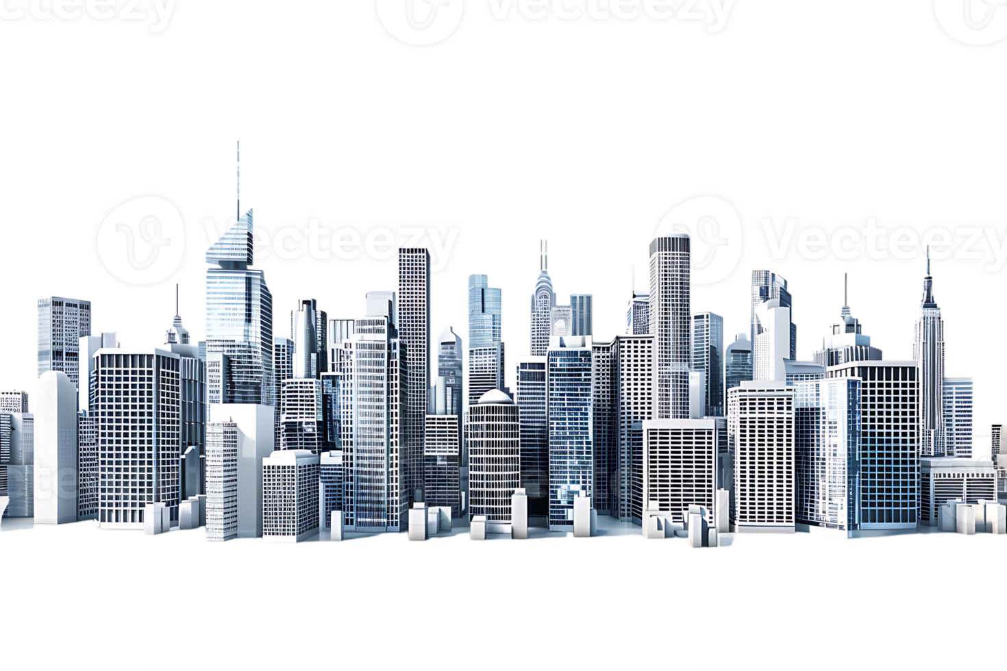 The skyline of a bustling city depicted in a striking 3D style emerges prominently png