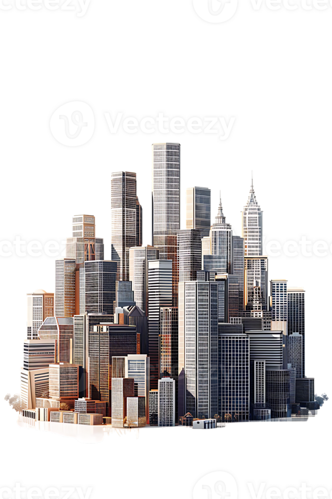 The skyline of a bustling city depicted in a striking 3D style emerges prominently png