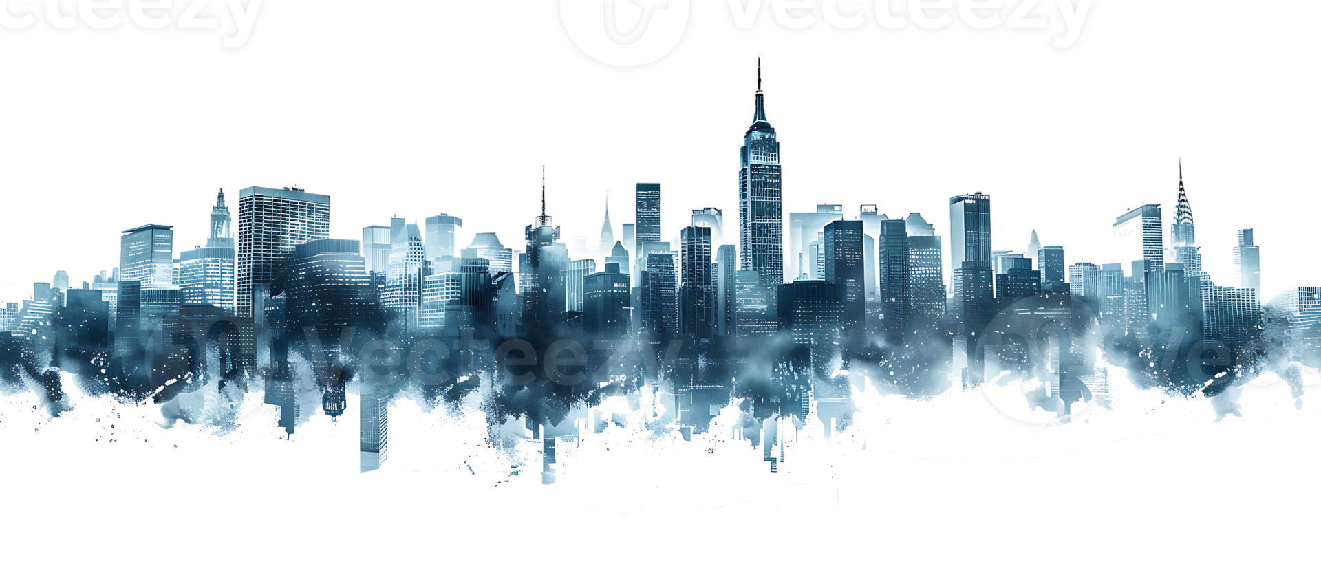The skyline of a bustling city depicted in a striking 3D style emerges prominently png