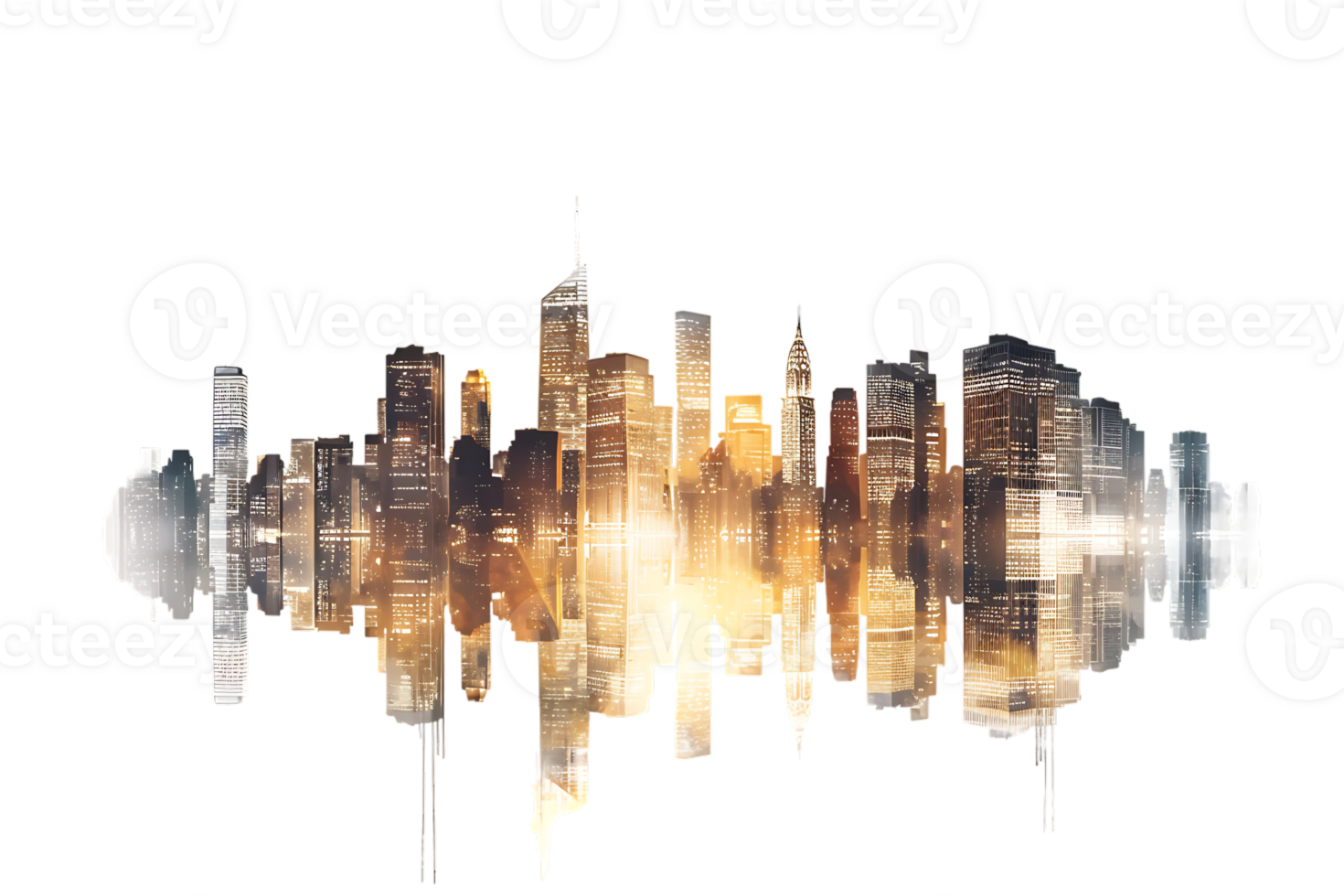 The skyline of a bustling city depicted in a striking 3D style emerges prominently png