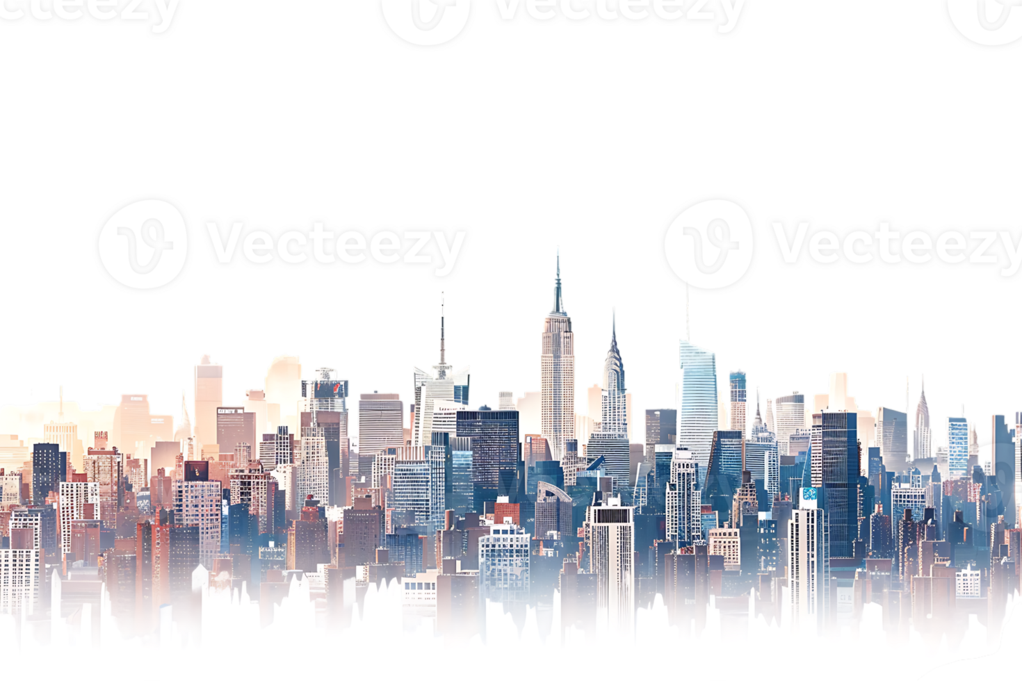 The skyline of a bustling city depicted in a striking 3D style emerges prominently png