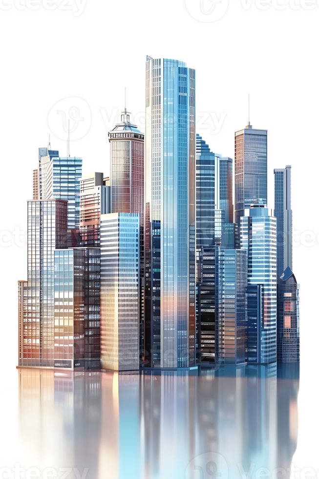 The skyline of a bustling city depicted in a striking 3D style emerges prominently png