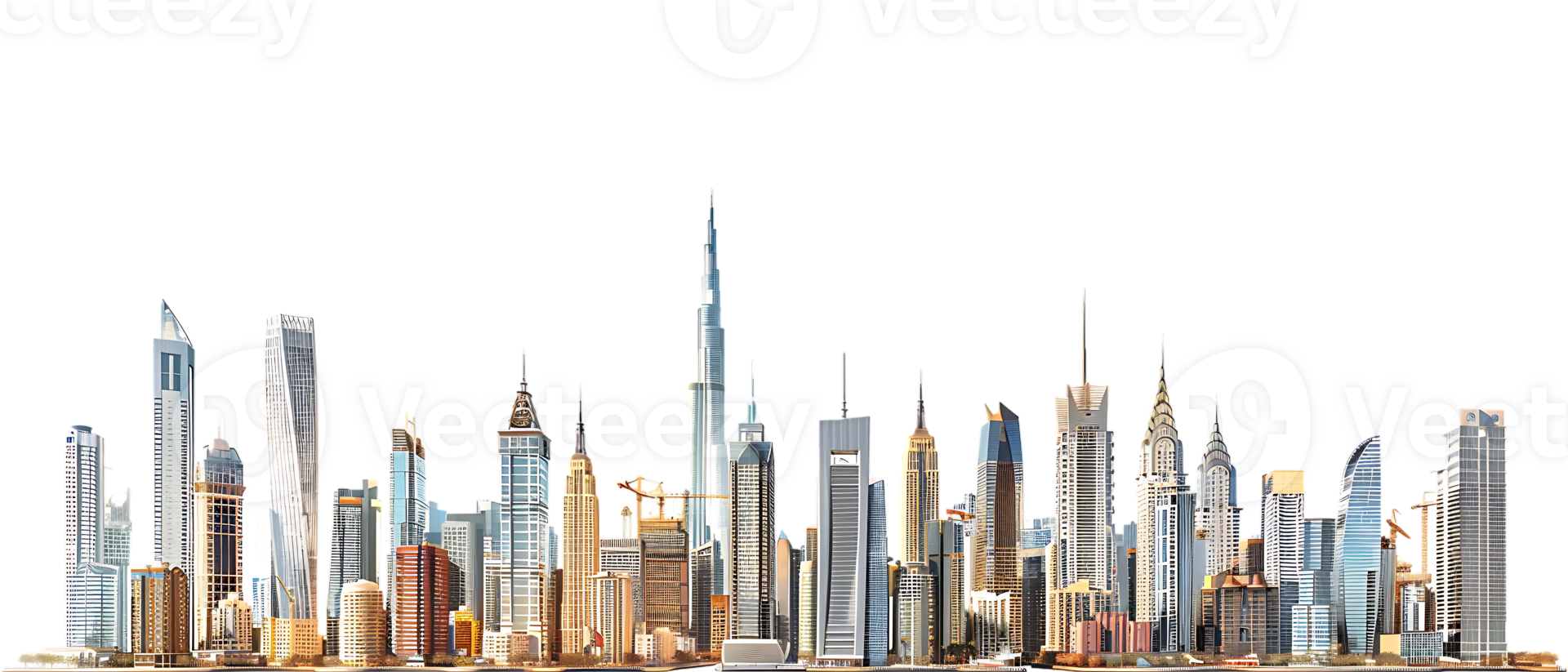 The skyline of a bustling city depicted in a striking 3D style emerges prominently png