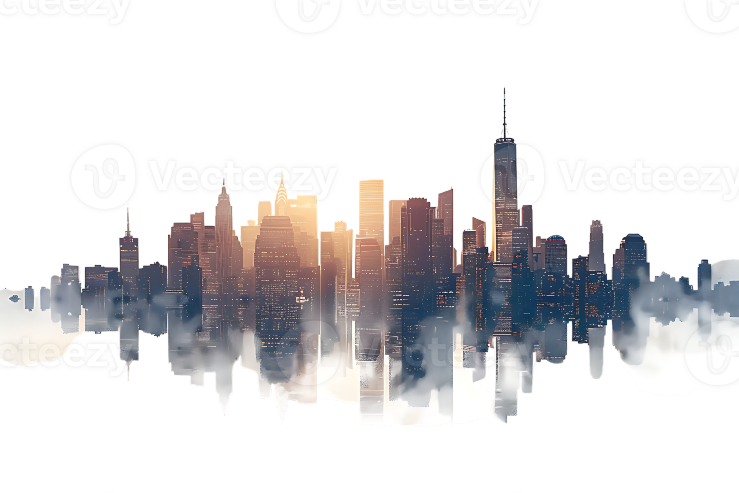 The skyline of a bustling city depicted in a striking 3D style emerges prominently png