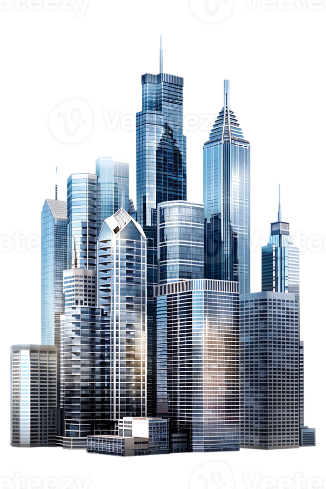 The skyline of a bustling city depicted in a striking 3D style emerges prominently png
