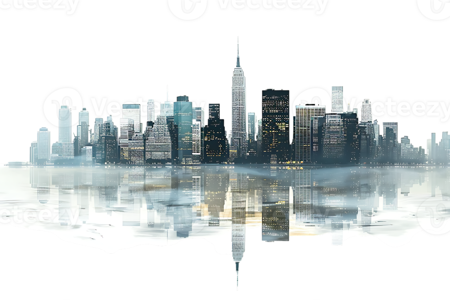 The skyline of a bustling city depicted in a striking 3D style emerges prominently png