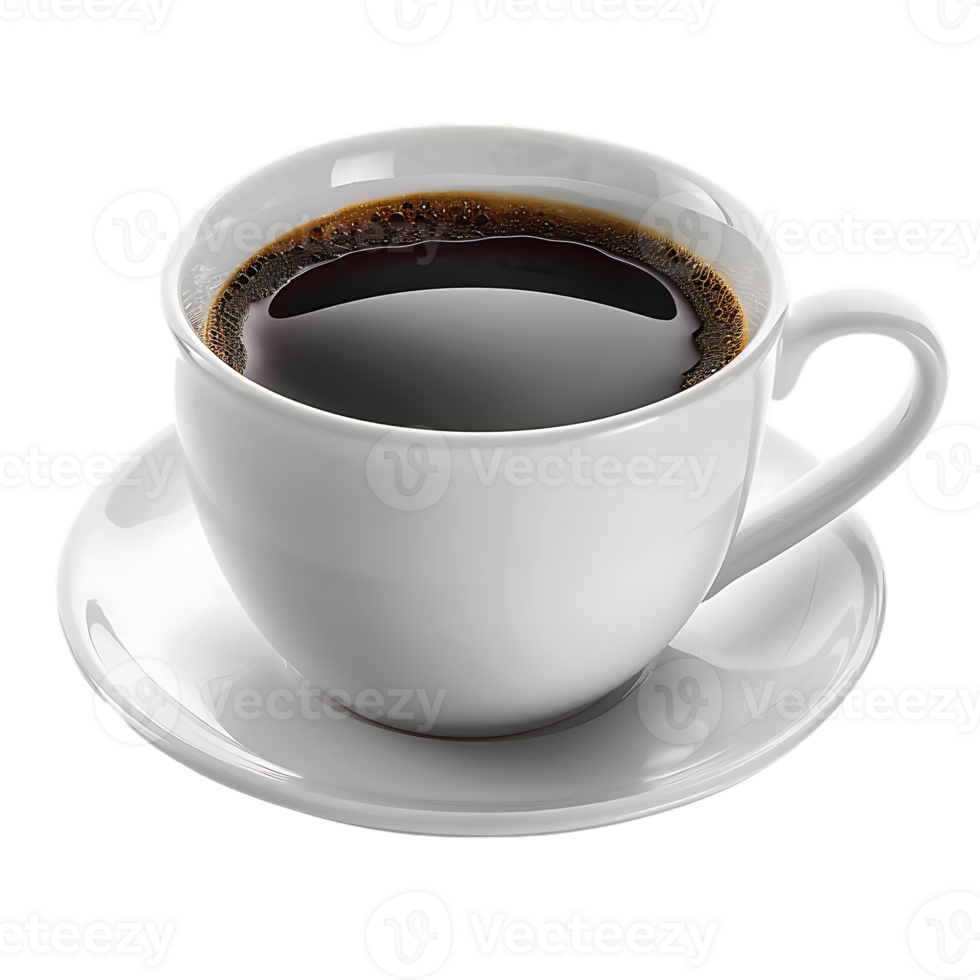 White cup of black coffee isolated against transparent background png