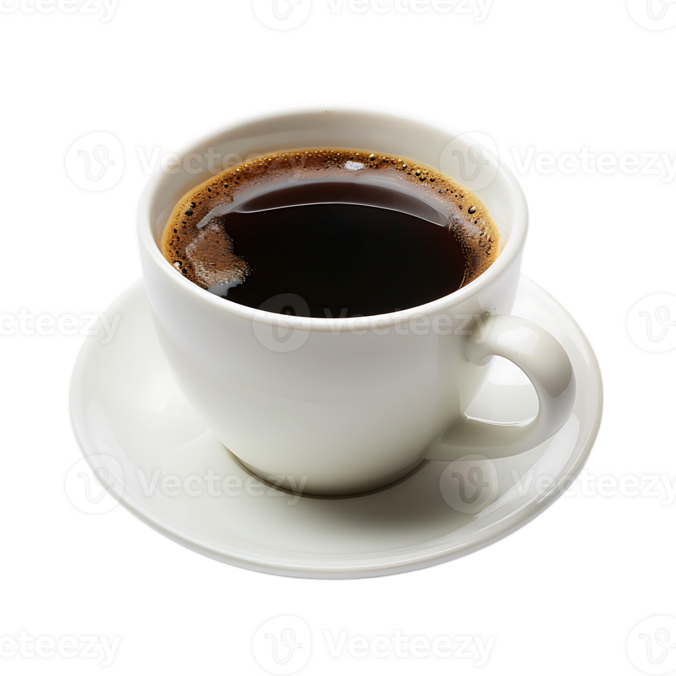 White cup of black coffee isolated against transparent background png