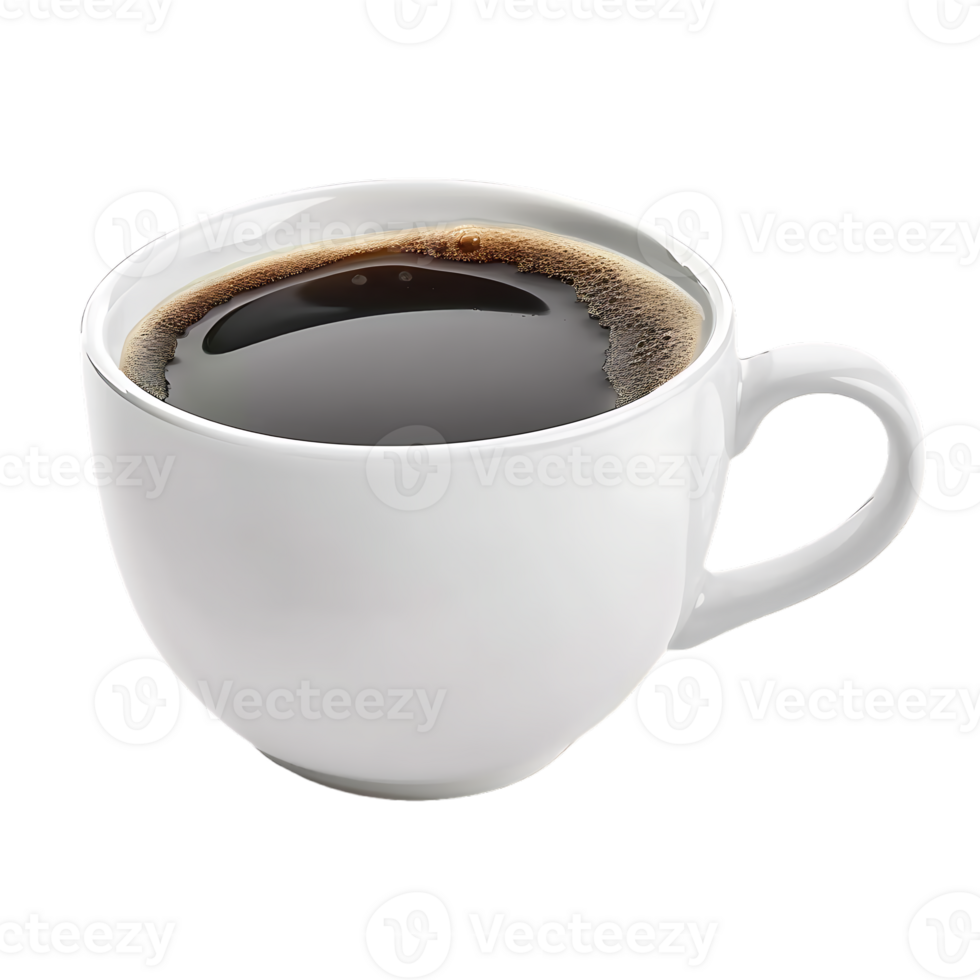 White cup of black coffee isolated against transparent background png