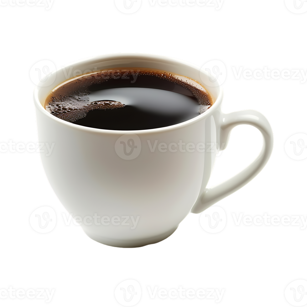 White cup of black coffee isolated against transparent background png