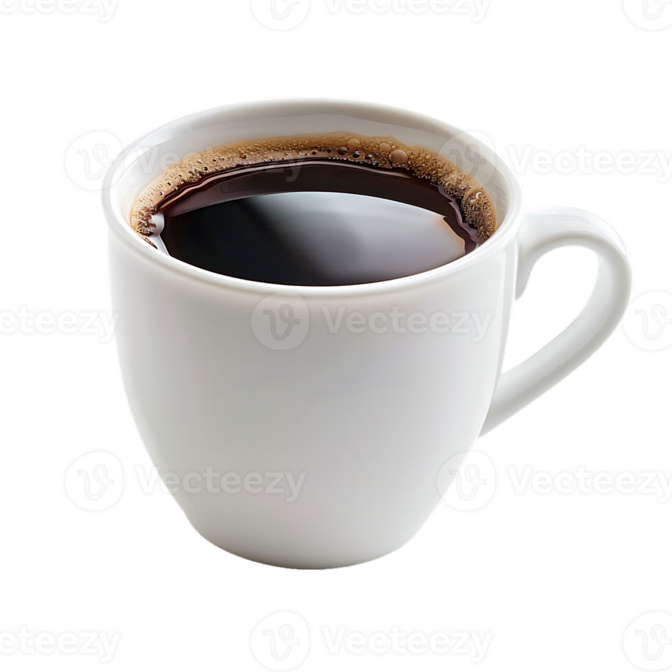 White cup of black coffee isolated against transparent background png