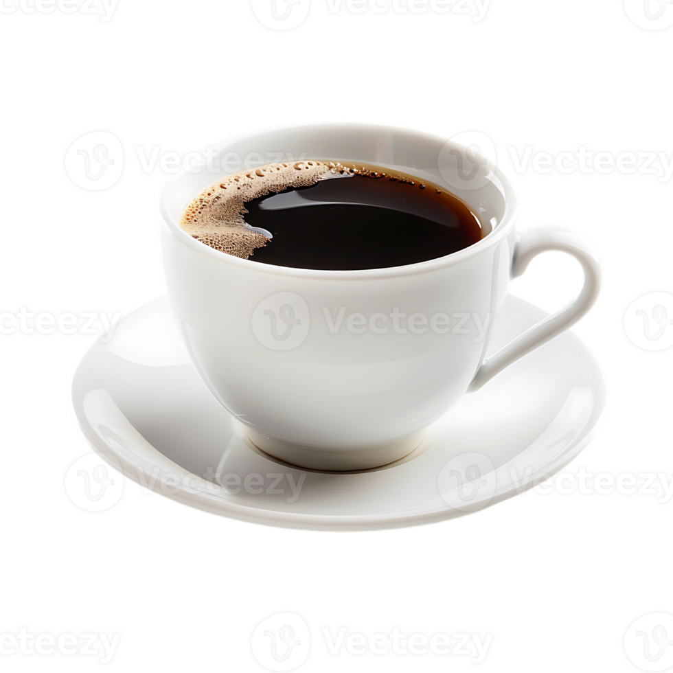 White cup of black coffee isolated against transparent background png