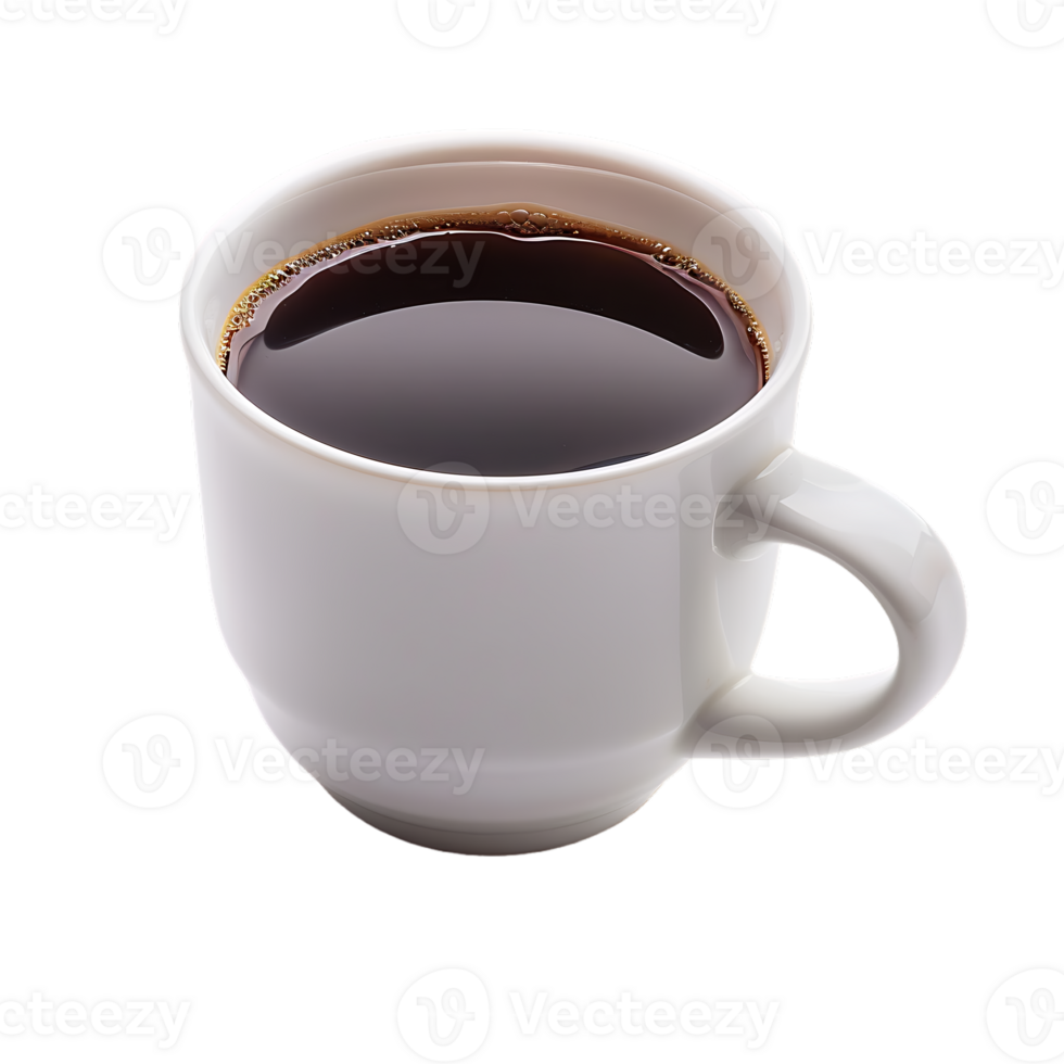 White cup of black coffee isolated against transparent background png