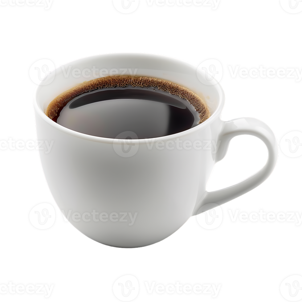 White cup of black coffee isolated against transparent background png