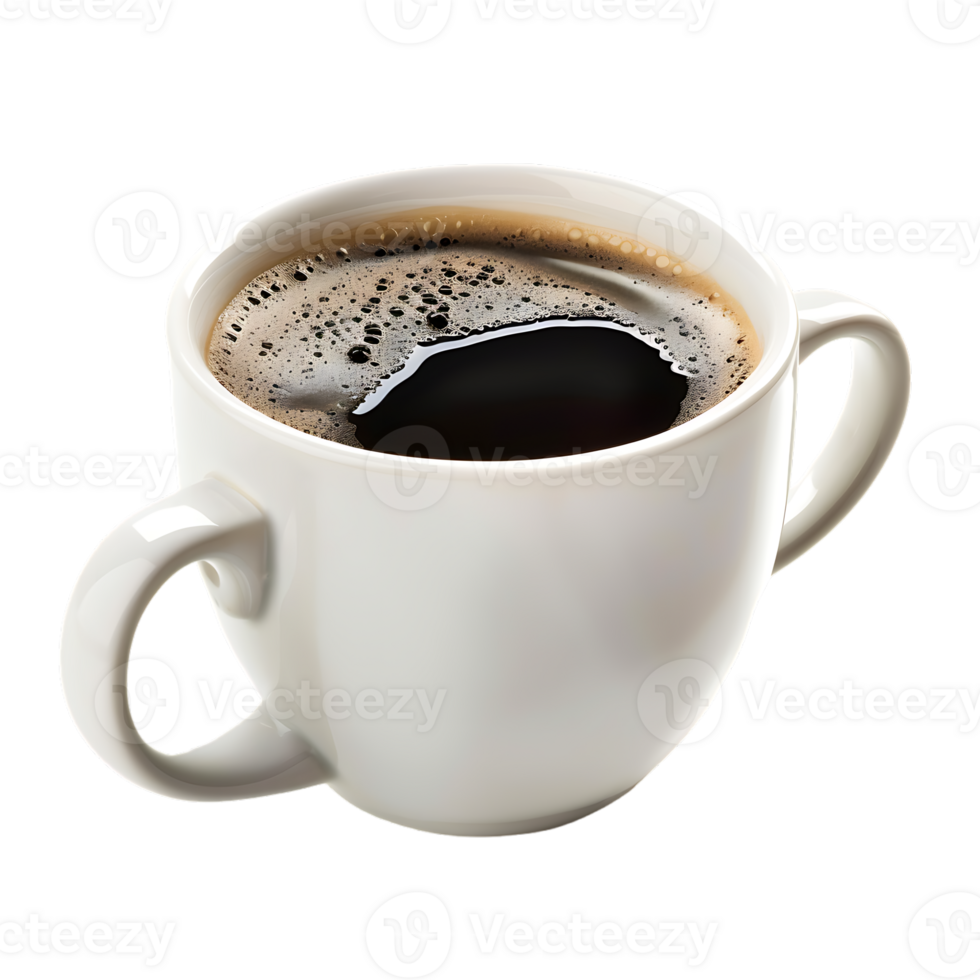 White cup of black coffee isolated against transparent background png