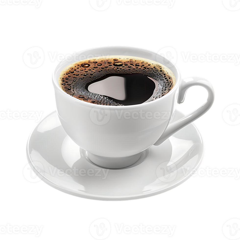 White cup of black coffee isolated against transparent background png