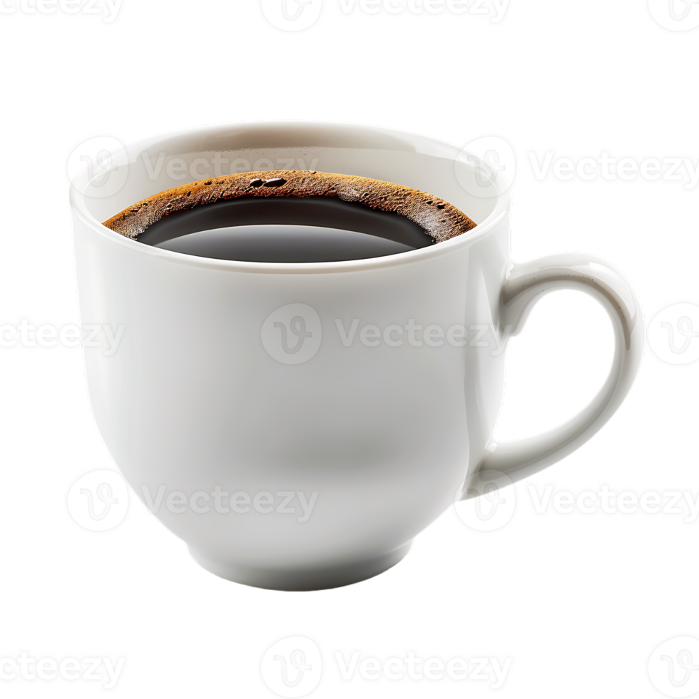 White cup of black coffee isolated against transparent background png