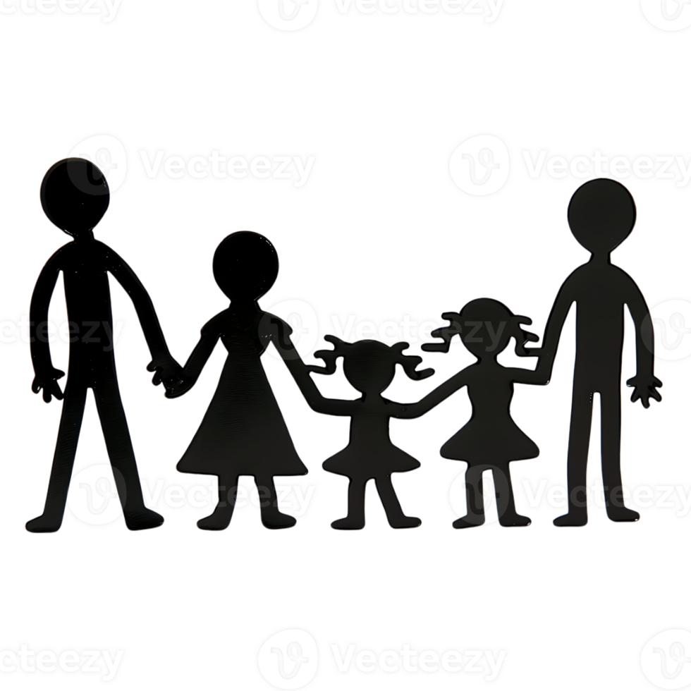 Stick figure family holding hands isolated on a transparent background png