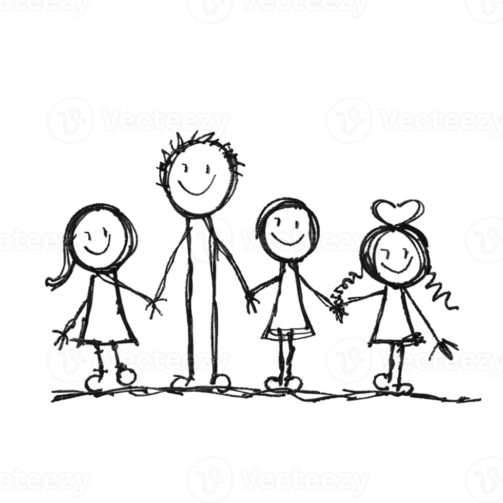 Stick figure family holding hands isolated on a transparent background png