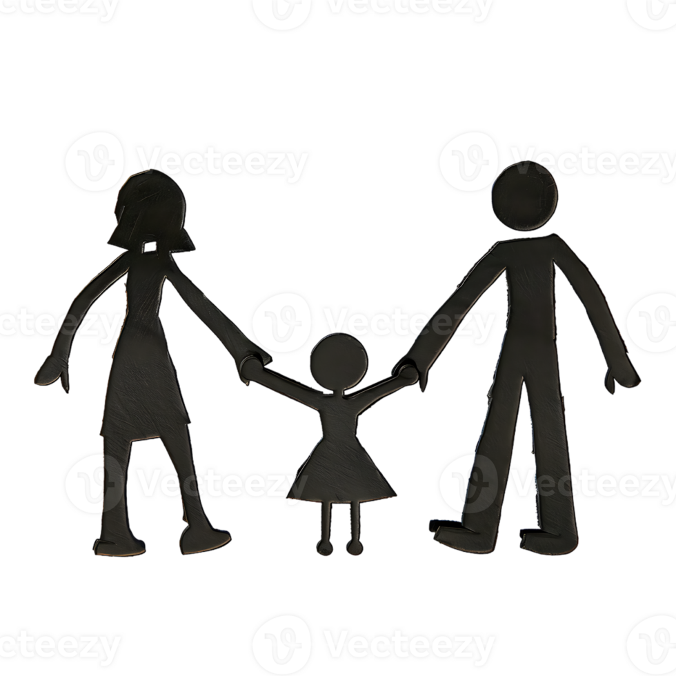 Stick figure family holding hands isolated on a transparent background png