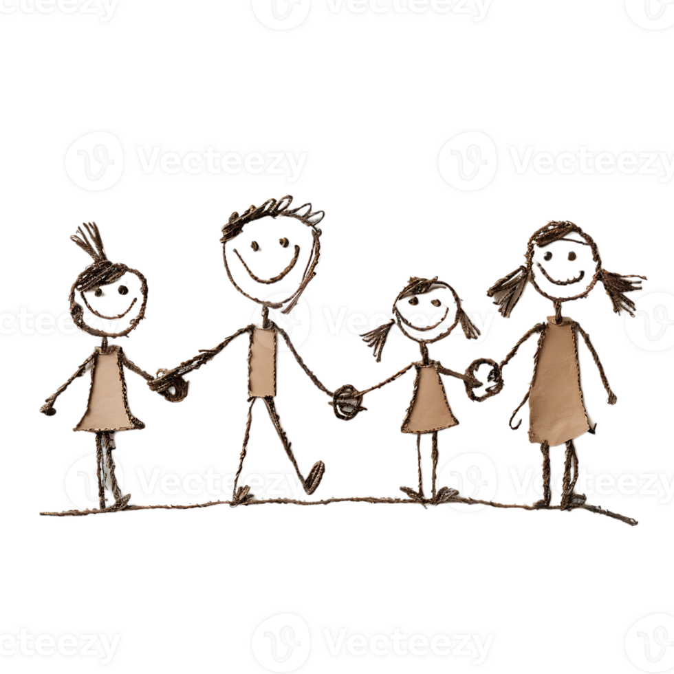 Stick figure family holding hands isolated on a transparent background png