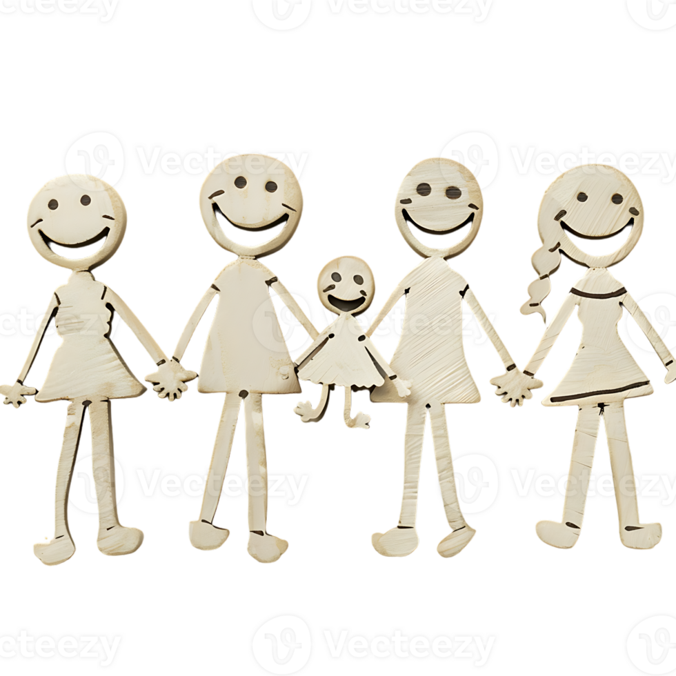 Stick figure family holding hands isolated on a transparent background png