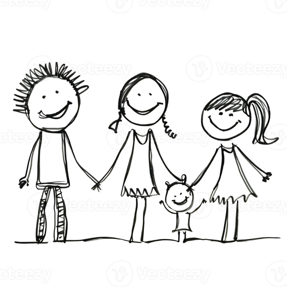 Stick figure family holding hands isolated on a transparent background png
