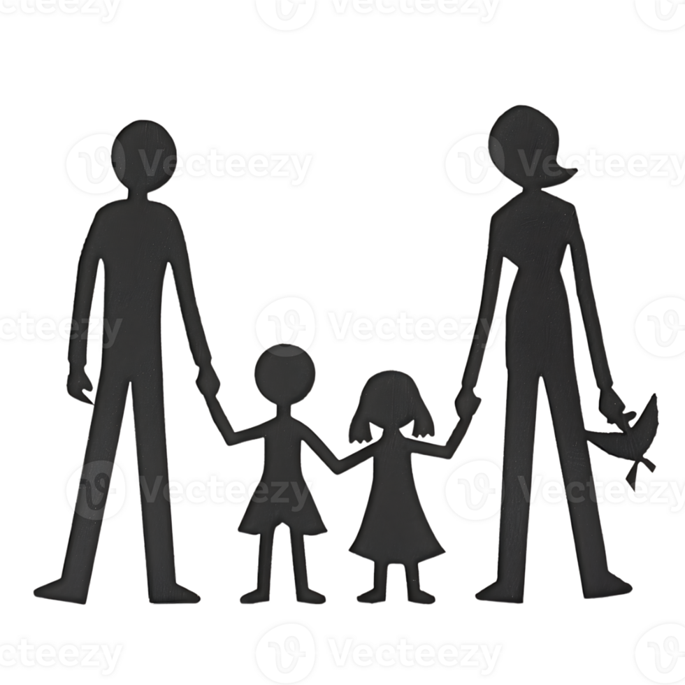 Stick figure family holding hands isolated on a transparent background png