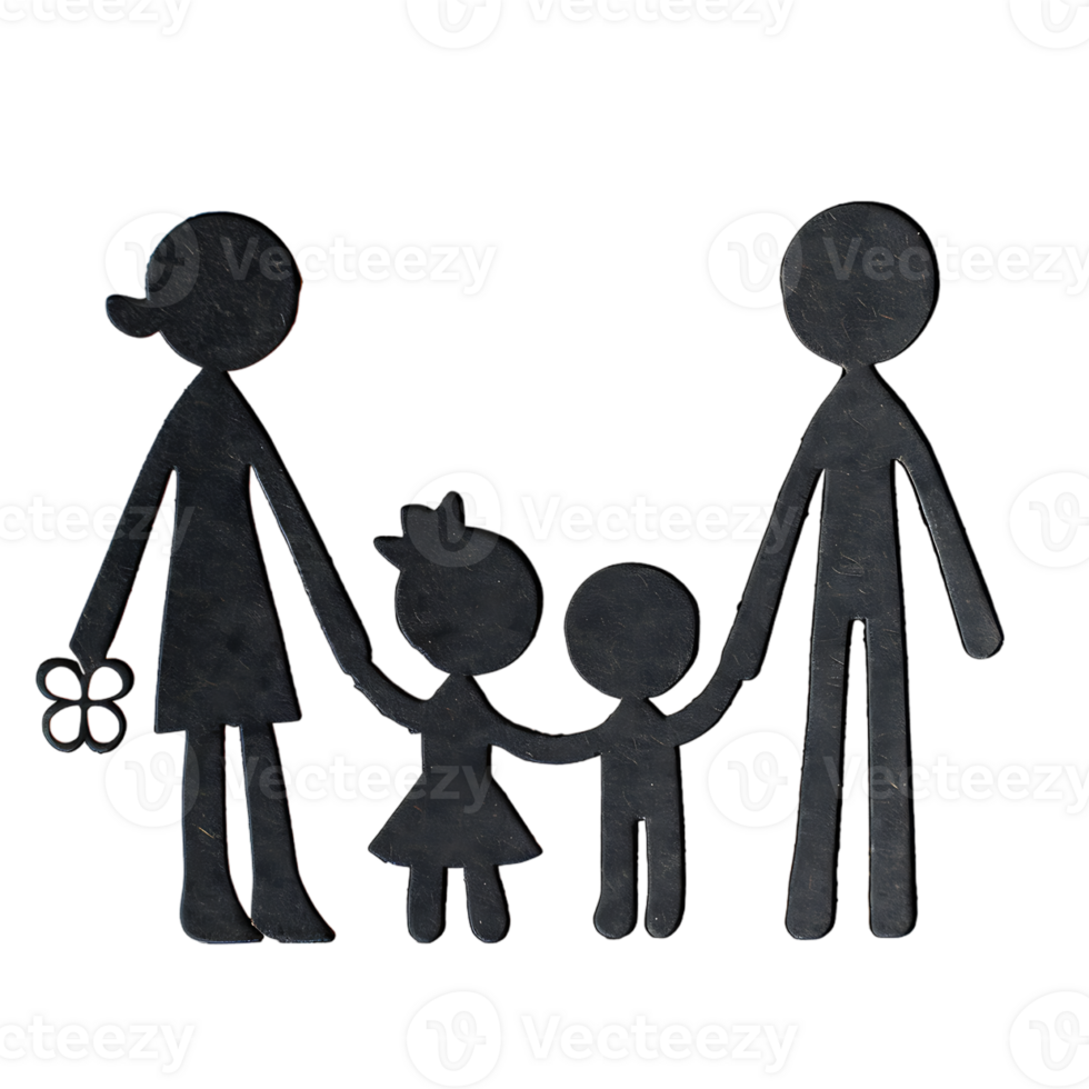 Stick figure family holding hands isolated on a transparent background png