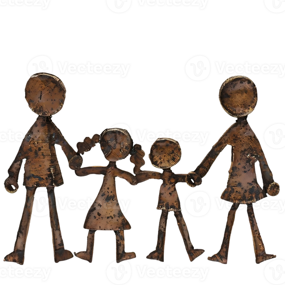Stick figure family holding hands isolated on a transparent background png