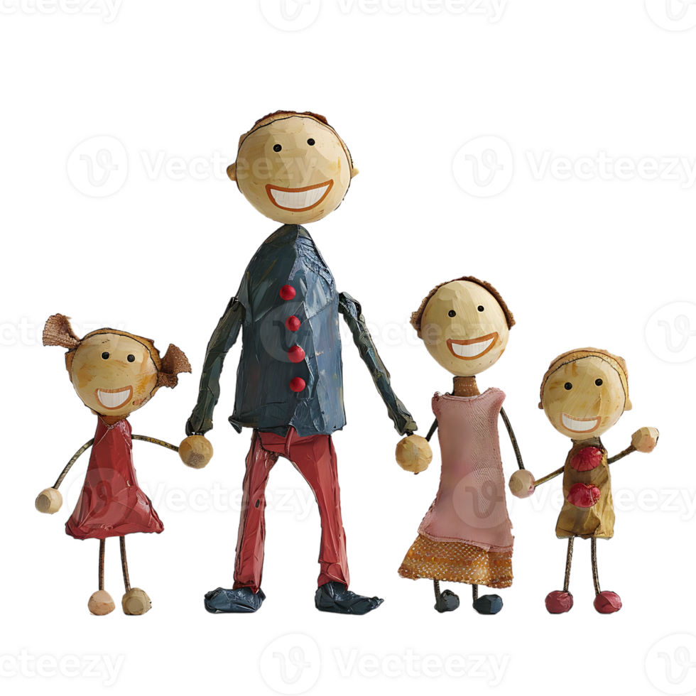 Stick figure family holding hands isolated on a transparent background png