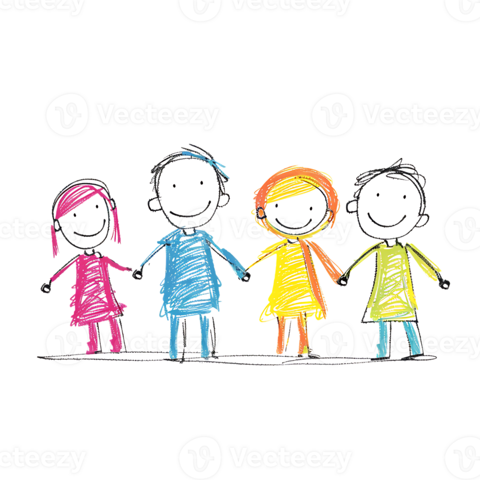 Stick figure family holding hands isolated on a transparent background png
