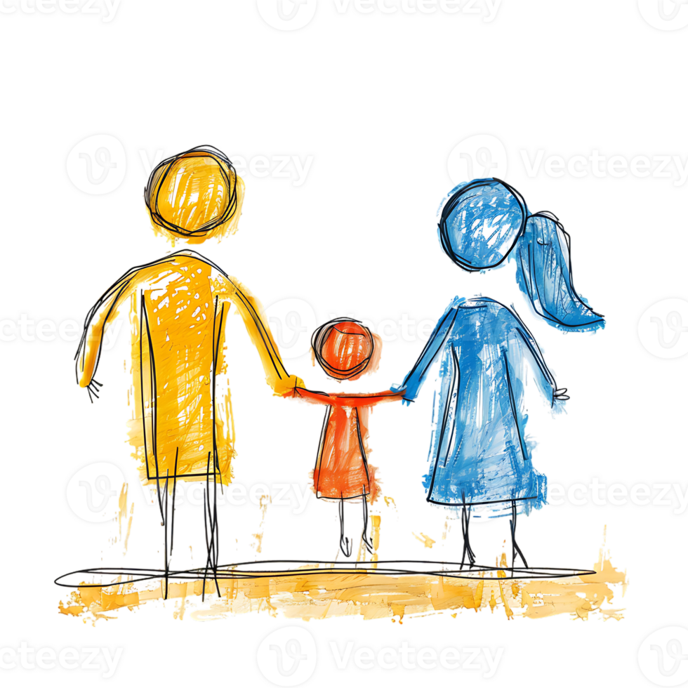 Stick figure family holding hands isolated on a transparent background png