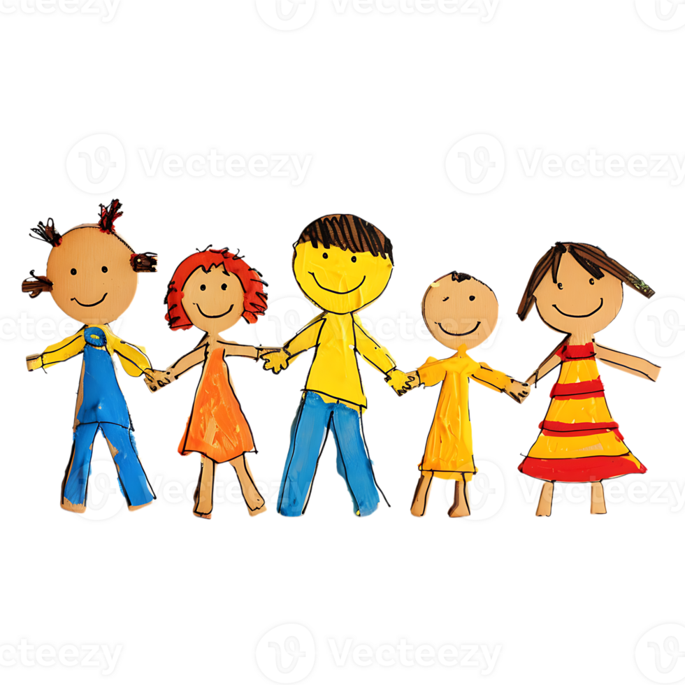 Stick figure family holding hands isolated on a transparent background png