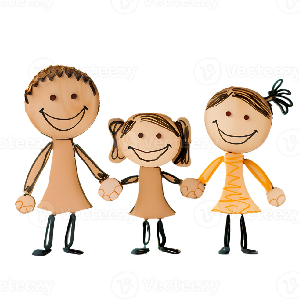 Stick figure family holding hands isolated on a transparent background png