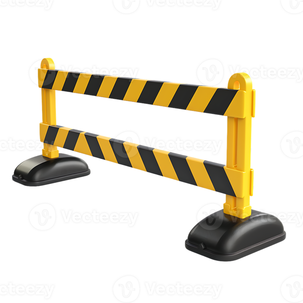 a yellow and black traffic barricade isolated against a transparent background png