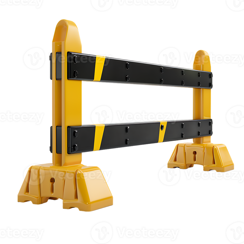 a yellow and black traffic barricade isolated against a transparent background png
