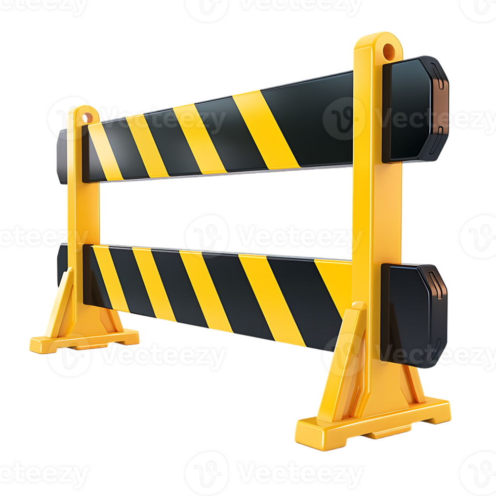a yellow and black traffic barricade isolated against a transparent background png