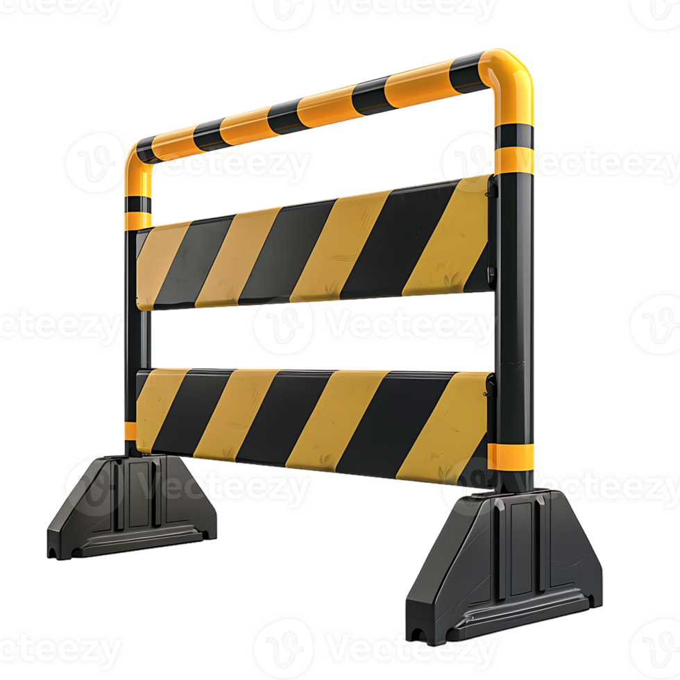 a yellow and black traffic barricade isolated against a transparent background png