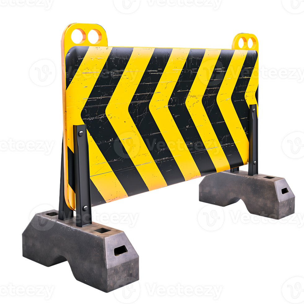 a yellow and black traffic barricade isolated against a transparent background png