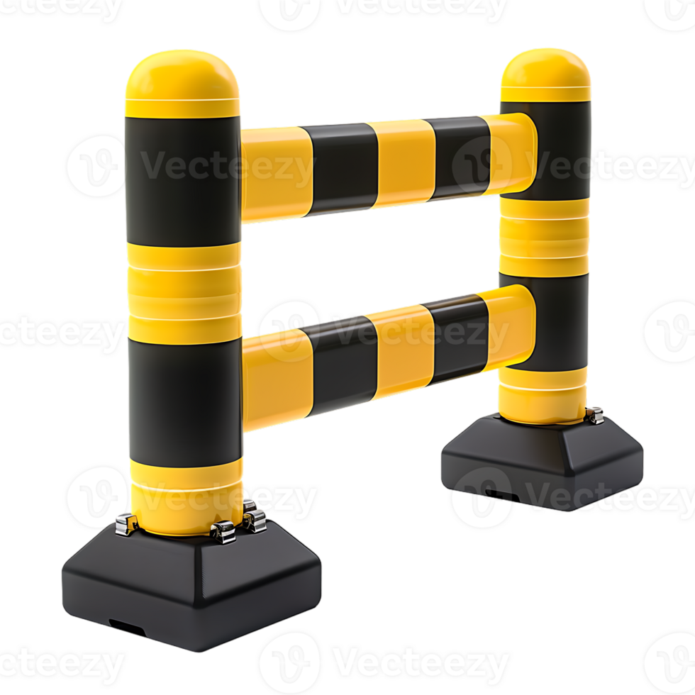 a yellow and black traffic barricade isolated against a transparent background png