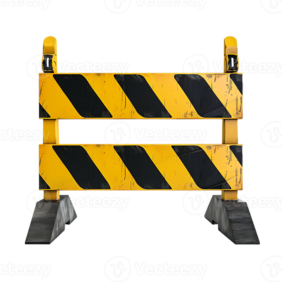 a yellow and black traffic barricade isolated against a transparent background png