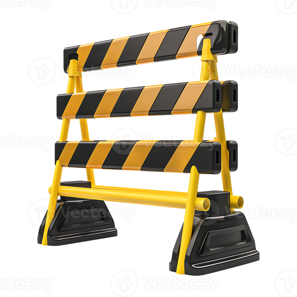 a yellow and black traffic barricade isolated against a transparent background png
