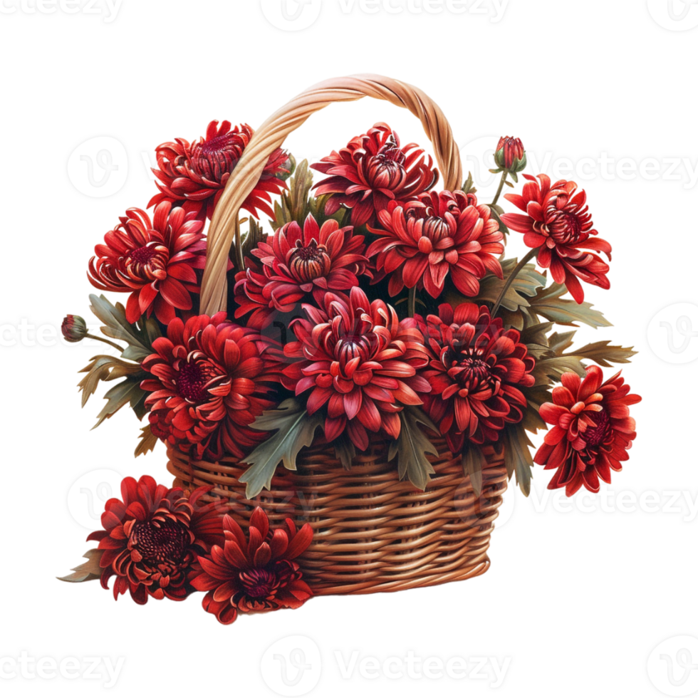 Dahlia pinnata Plant in a Basket on Transparent Background png