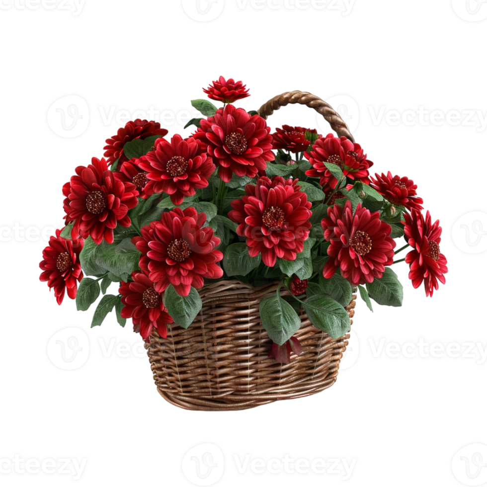 Dahlia pinnata Plant in a Basket on Transparent Background png