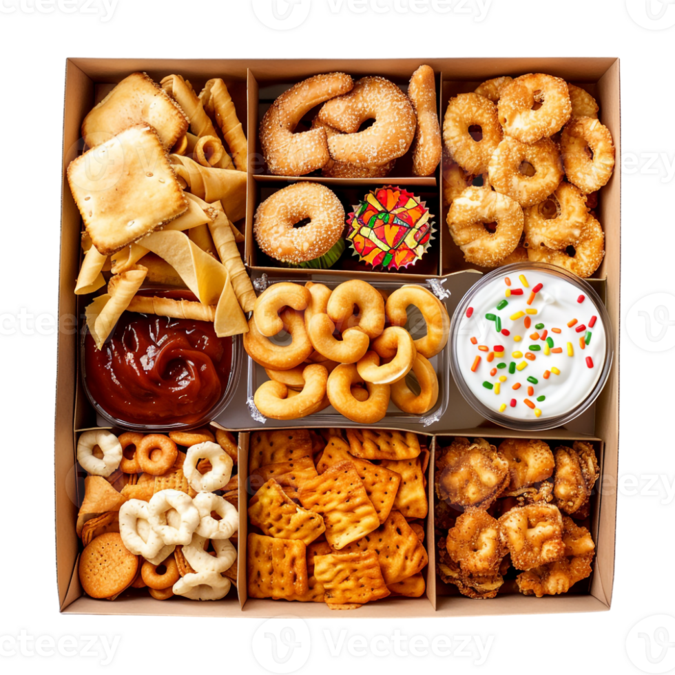 Different Kind of Cookies in a Box on Transparent Background png