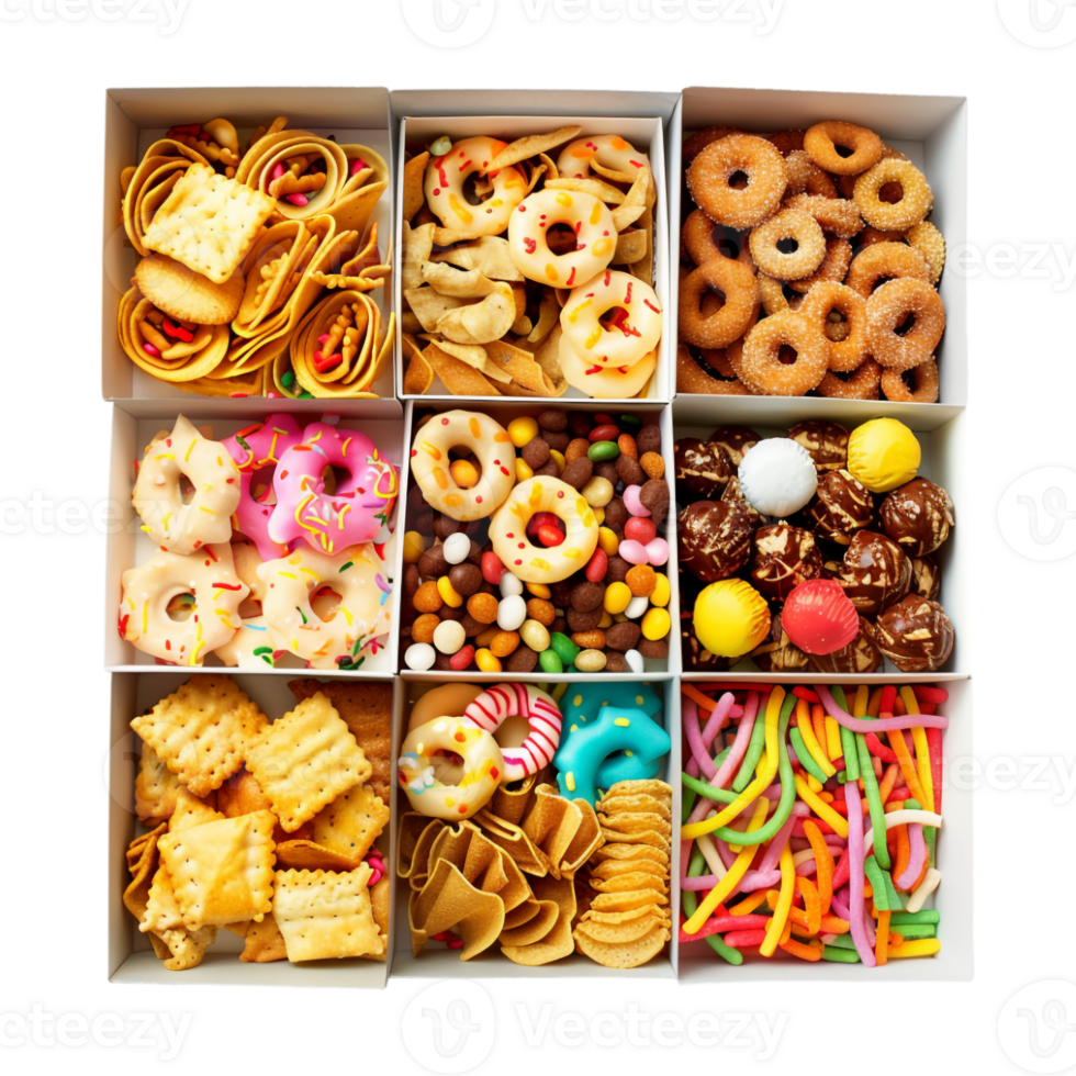 Different Kind of Cookies in a Box on Transparent Background png